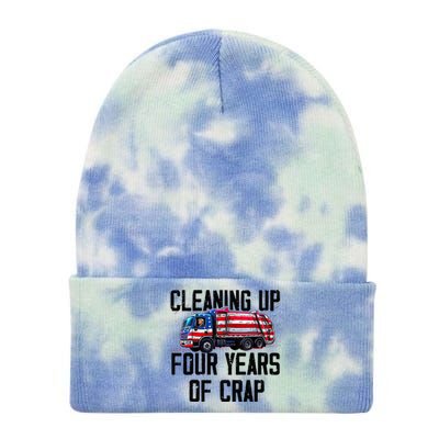 Cleaning Up Four Years Of Crap Funny Trump Garbage Truck Tie Dye 12in Knit Beanie