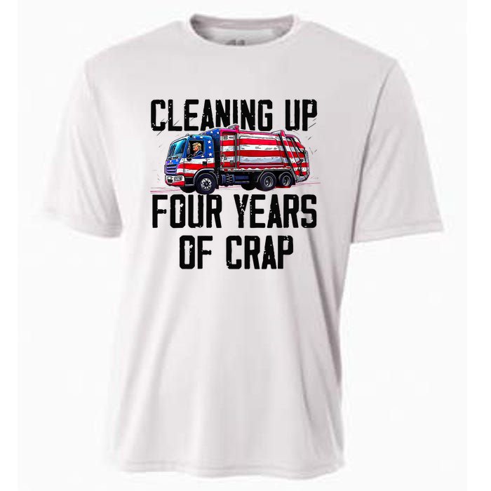 Cleaning Up Four Years Of Crap Funny Trump Garbage Truck Cooling Performance Crew T-Shirt