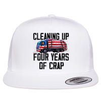 Cleaning Up Four Years Of Crap Funny Trump Garbage Truck Flat Bill Trucker Hat