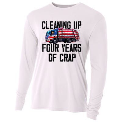 Cleaning Up Four Years Of Crap Funny Trump Garbage Truck Cooling Performance Long Sleeve Crew