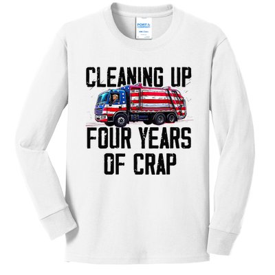 Cleaning Up Four Years Of Crap Funny Trump Garbage Truck Kids Long Sleeve Shirt