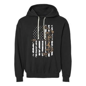 Camo Usa Flag Archery Compound Bow Bow Hunter Garment-Dyed Fleece Hoodie