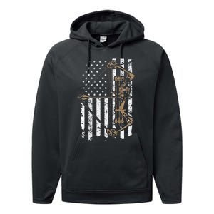 Camo Usa Flag Archery Compound Bow Bow Hunter Performance Fleece Hoodie