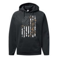 Camo Usa Flag Archery Compound Bow Bow Hunter Performance Fleece Hoodie