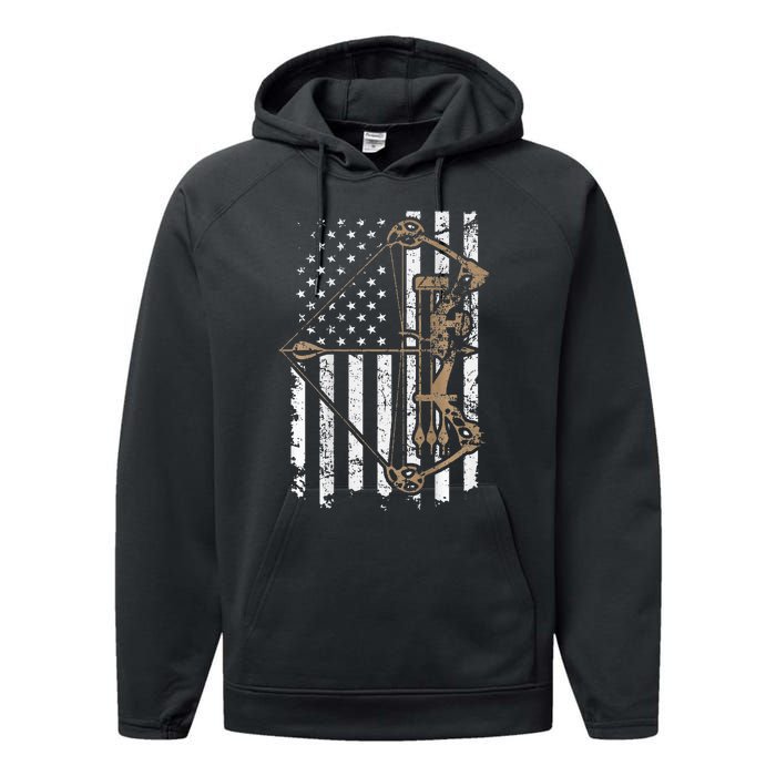 Camo Usa Flag Archery Compound Bow Bow Hunter Performance Fleece Hoodie