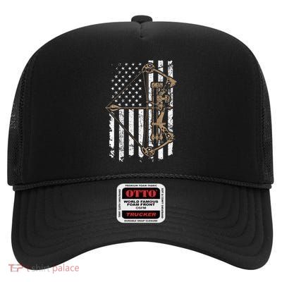 Camo Usa Flag Archery Compound Bow Bow Hunter High Crown Mesh Back Trucker Hat