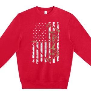 Camo Usa Flag Archery Compound Bow Bow Hunter Premium Crewneck Sweatshirt