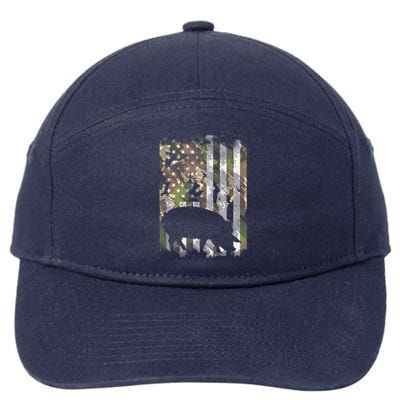 Camo US Flag Pig Vintage Farm Animal Patriotic Farmer Gift 7-Panel Snapback Hat