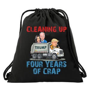 Cleaning Up Four Years Of Crap Funny Trump Garbage Truck Drawstring Bag