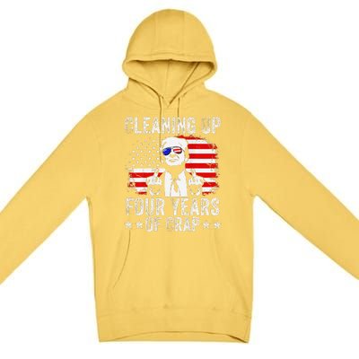 Cleaning Up Four Years Of Crap Funny Usa Flag Trump Garbage Premium Pullover Hoodie