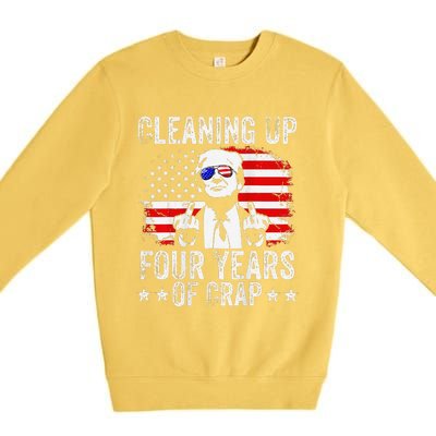 Cleaning Up Four Years Of Crap Funny Usa Flag Trump Garbage Premium Crewneck Sweatshirt