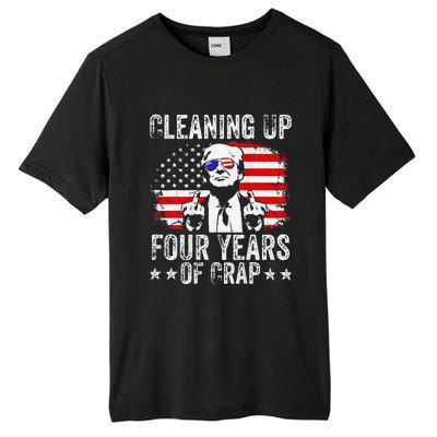 Cleaning Up Four Years Of Crap Funny Usa Flag Trump Garbage Tall Fusion ChromaSoft Performance T-Shirt