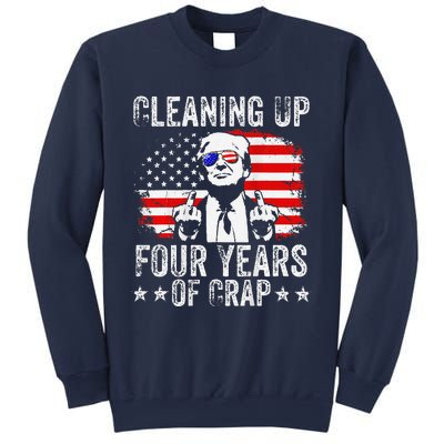 Cleaning Up Four Years Of Crap Funny Usa Flag Trump Garbage Sweatshirt