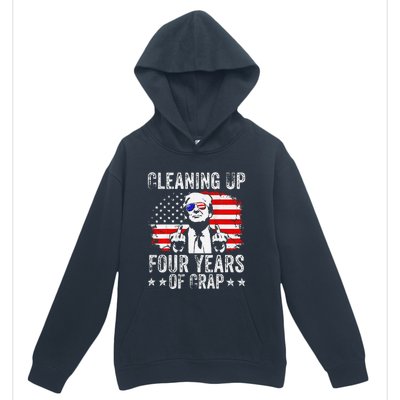 Cleaning Up Four Years Of Crap Funny Usa Flag Trump Garbage Urban Pullover Hoodie