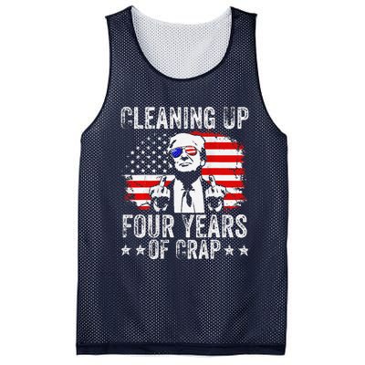 Cleaning Up Four Years Of Crap Funny Usa Flag Trump Garbage Mesh Reversible Basketball Jersey Tank