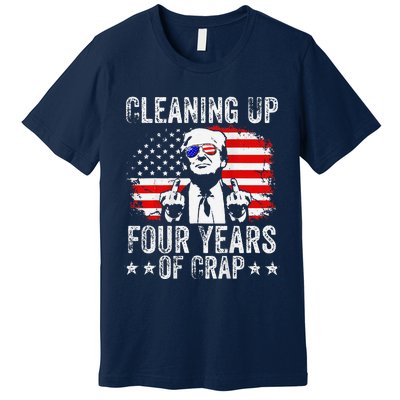 Cleaning Up Four Years Of Crap Funny Usa Flag Trump Garbage Premium T-Shirt