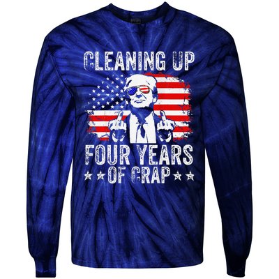 Cleaning Up Four Years Of Crap Funny Usa Flag Trump Garbage Tie-Dye Long Sleeve Shirt