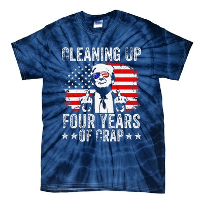 Cleaning Up Four Years Of Crap Funny Usa Flag Trump Garbage Tie-Dye T-Shirt