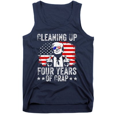 Cleaning Up Four Years Of Crap Funny Usa Flag Trump Garbage Tank Top