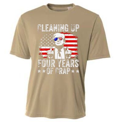 Cleaning Up Four Years Of Crap Funny Usa Flag Trump Garbage Cooling Performance Crew T-Shirt