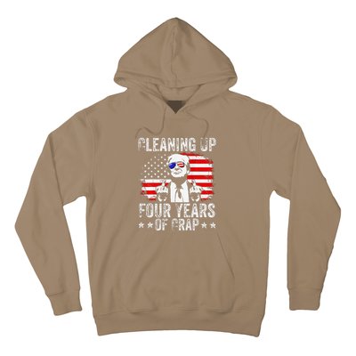 Cleaning Up Four Years Of Crap Funny Usa Flag Trump Garbage Hoodie