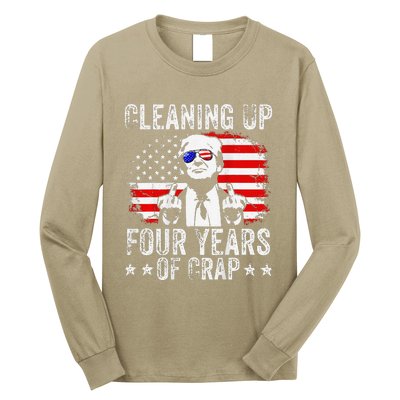 Cleaning Up Four Years Of Crap Funny Usa Flag Trump Garbage Long Sleeve Shirt