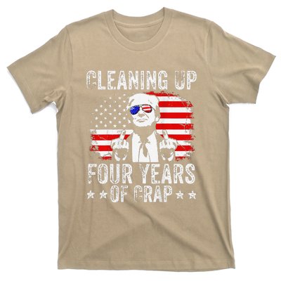 Cleaning Up Four Years Of Crap Funny Usa Flag Trump Garbage T-Shirt