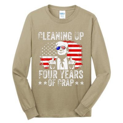 Cleaning Up Four Years Of Crap Funny Usa Flag Trump Garbage Tall Long Sleeve T-Shirt