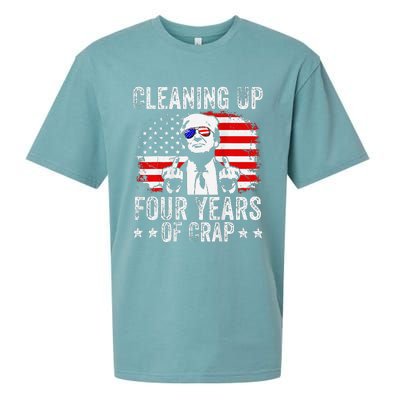 Cleaning Up Four Years Of Crap Funny Usa Flag Trump Garbage Sueded Cloud Jersey T-Shirt