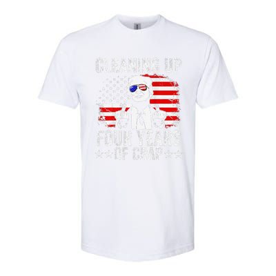 Cleaning Up Four Years Of Crap Funny Usa Flag Trump Garbage Softstyle CVC T-Shirt