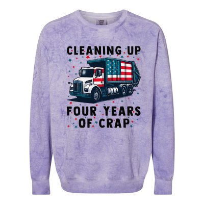 Cleaning Up Four Years Of Crap Trump Garbage Truck Colorblast Crewneck Sweatshirt