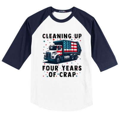 Cleaning Up Four Years Of Crap Trump Garbage Truck Baseball Sleeve Shirt