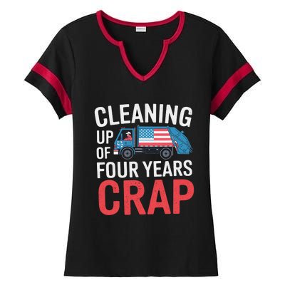 Cleaning Up Four Years Of Crap Funny Trump Garbage Truck Ladies Halftime Notch Neck Tee