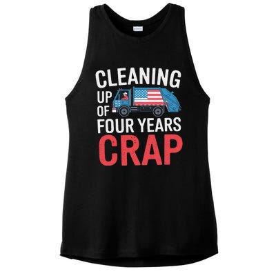 Cleaning Up Four Years Of Crap Funny Trump Garbage Truck Ladies PosiCharge Tri-Blend Wicking Tank