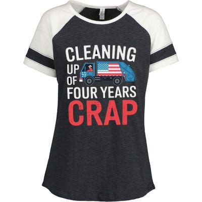 Cleaning Up Four Years Of Crap Funny Trump Garbage Truck Enza Ladies Jersey Colorblock Tee