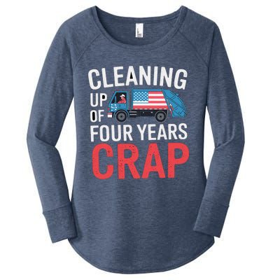 Cleaning Up Four Years Of Crap Funny Trump Garbage Truck Women's Perfect Tri Tunic Long Sleeve Shirt