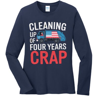 Cleaning Up Four Years Of Crap Funny Trump Garbage Truck Ladies Long Sleeve Shirt