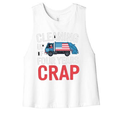 Cleaning Up Four Years Of Crap Funny Trump Garbage Truck Women's Racerback Cropped Tank