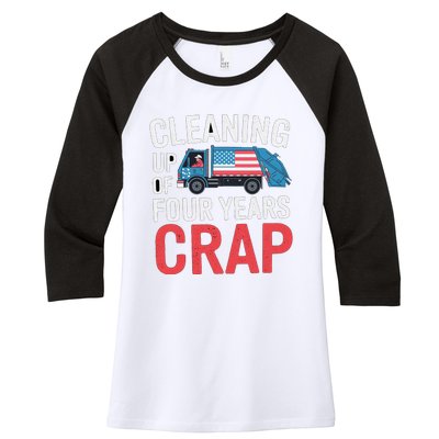 Cleaning Up Four Years Of Crap Funny Trump Garbage Truck Women's Tri-Blend 3/4-Sleeve Raglan Shirt