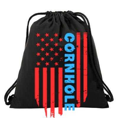 Cornhole Us Flag Drawstring Bag