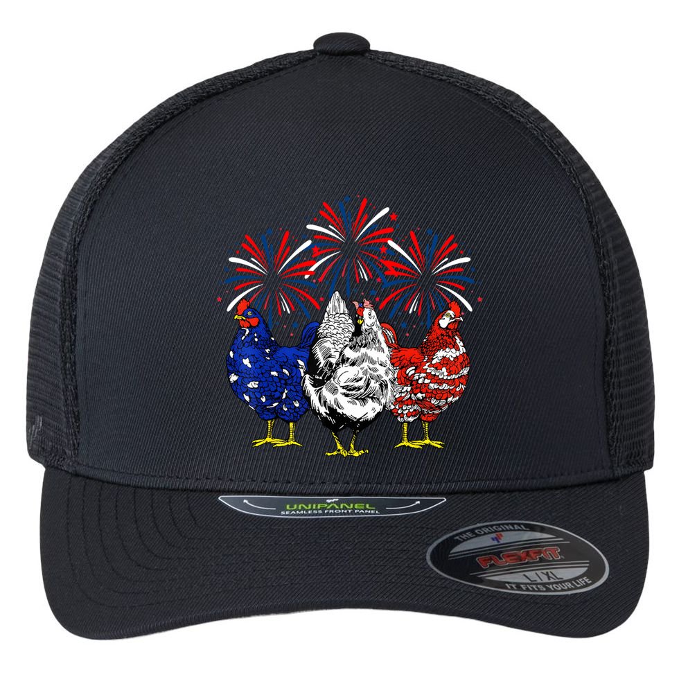 Chicken Usa Flag Patriotic Lover 4th Of July Flexfit Unipanel Trucker Cap
