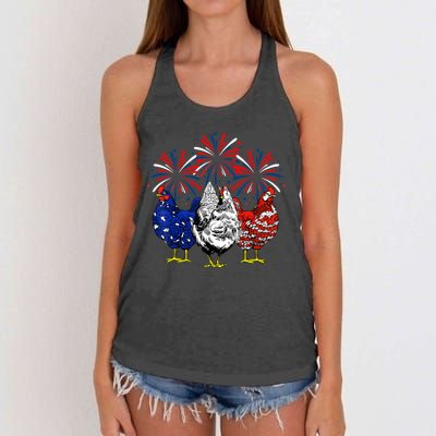 Chicken Usa Flag Patriotic Lover 4th Of July Women's Knotted Racerback Tank