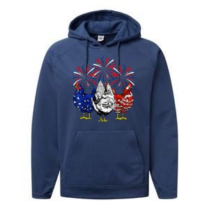 Chicken Usa Flag Patriotic Lover 4th Of July Performance Fleece Hoodie