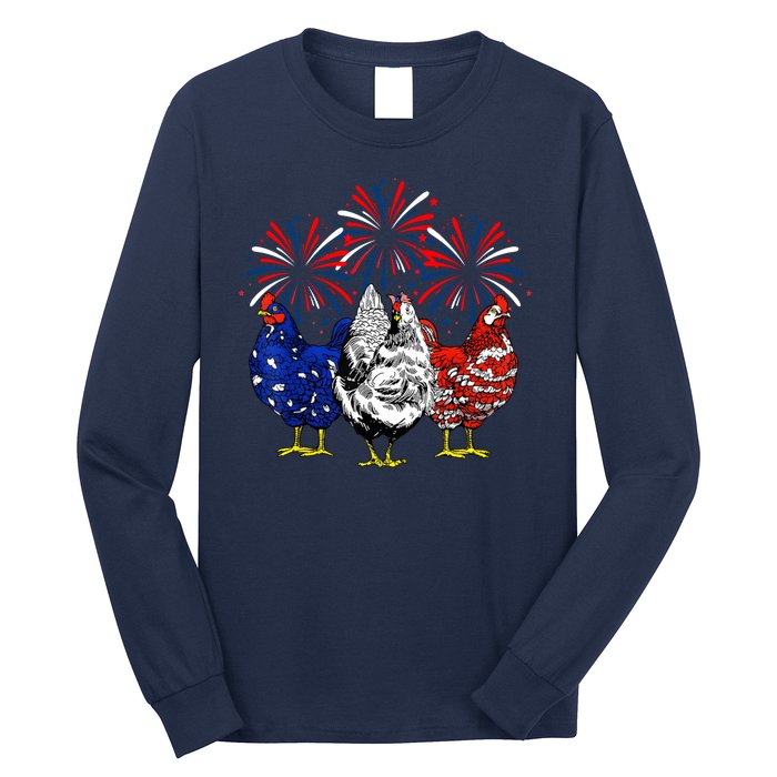 Chicken Usa Flag Patriotic Lover 4th Of July Long Sleeve Shirt