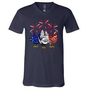 Chicken Usa Flag Patriotic Lover 4th Of July V-Neck T-Shirt