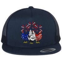 Chicken Usa Flag Patriotic Lover 4th Of July Flat Bill Trucker Hat