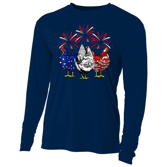 Chicken Usa Flag Patriotic Lover 4th Of July Cooling Performance Long Sleeve Crew