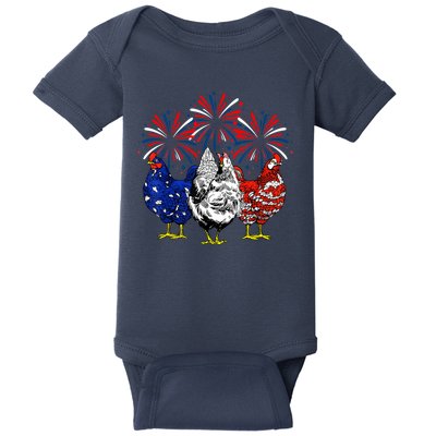 Chicken Usa Flag Patriotic Lover 4th Of July Baby Bodysuit