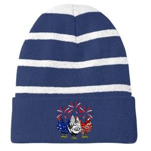 Chicken Usa Flag Patriotic Lover 4th Of July Striped Beanie with Solid Band