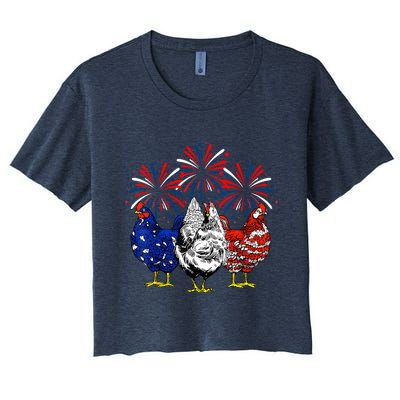 Chicken Usa Flag Patriotic Lover 4th Of July Women's Crop Top Tee
